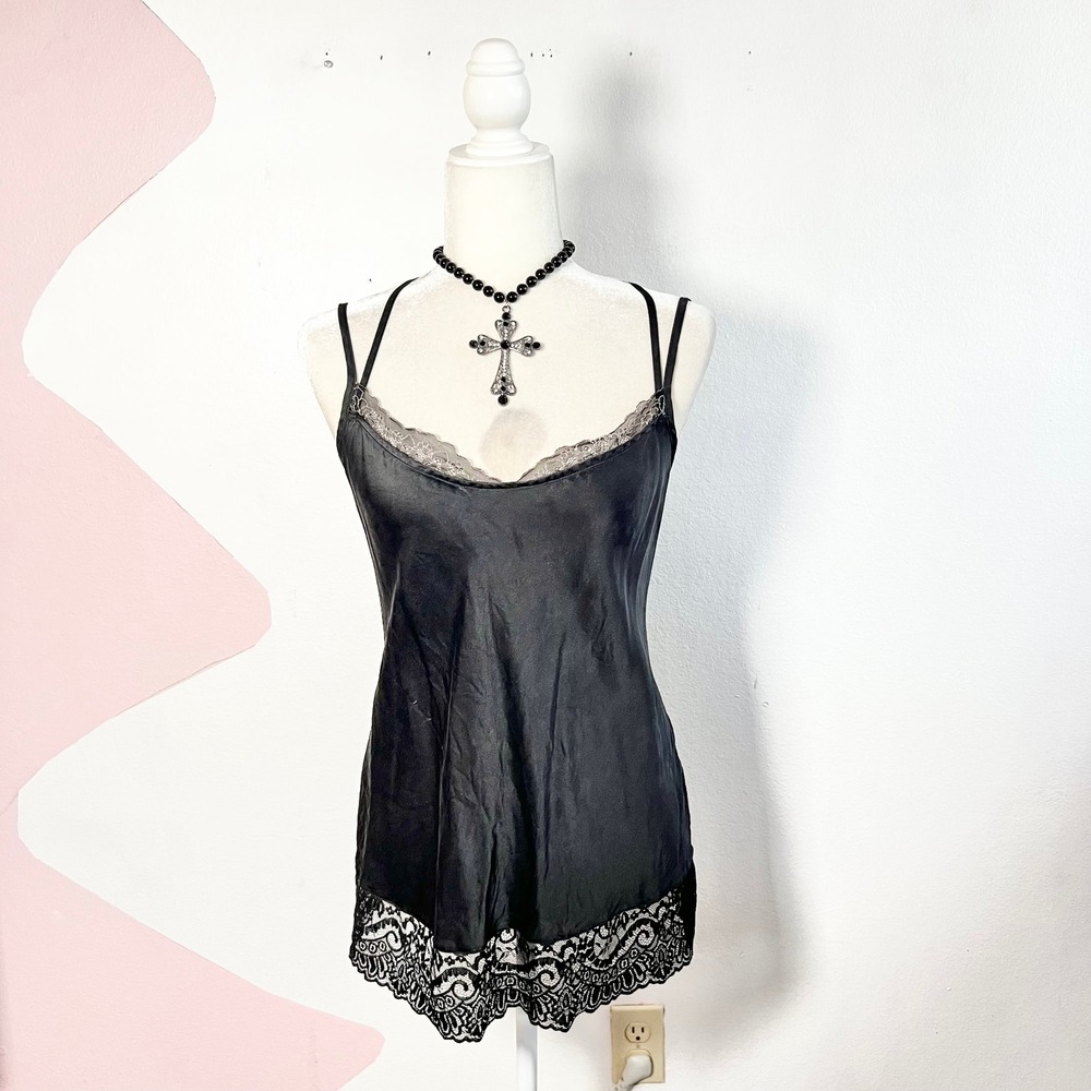 Intimissimi Lingerie Black Satin Lace Trim Slip Top Small Gothic Grunge